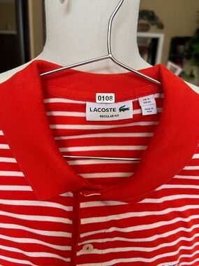 Lacoste Red & White Striped Polo Shirt